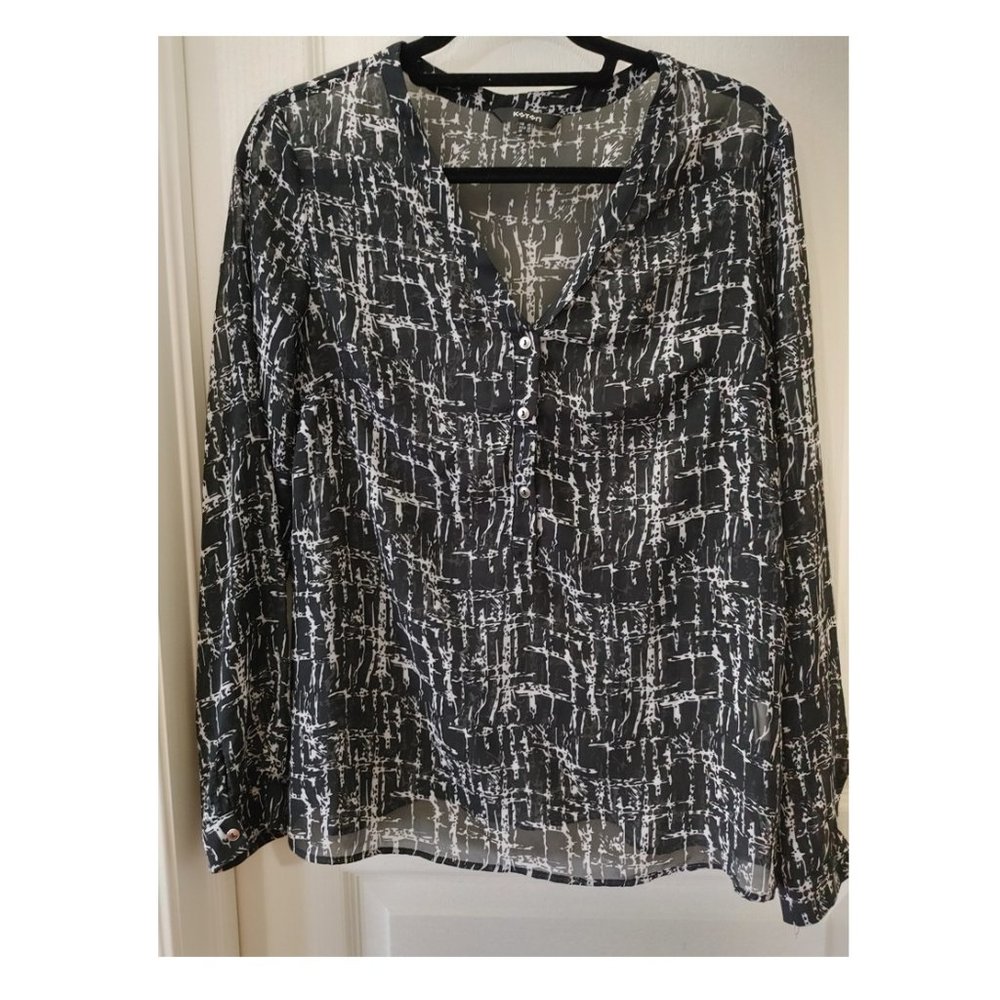 KOTON LONGSLEEVE SHEER SHIRT ABSTRACT DARK BLUE (US 8)
